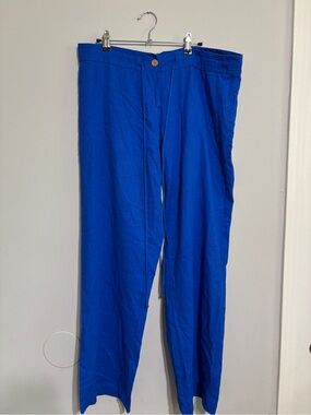 Check it out Plus Cobalt Blue Linen Blend Straight Leg Pants XXL